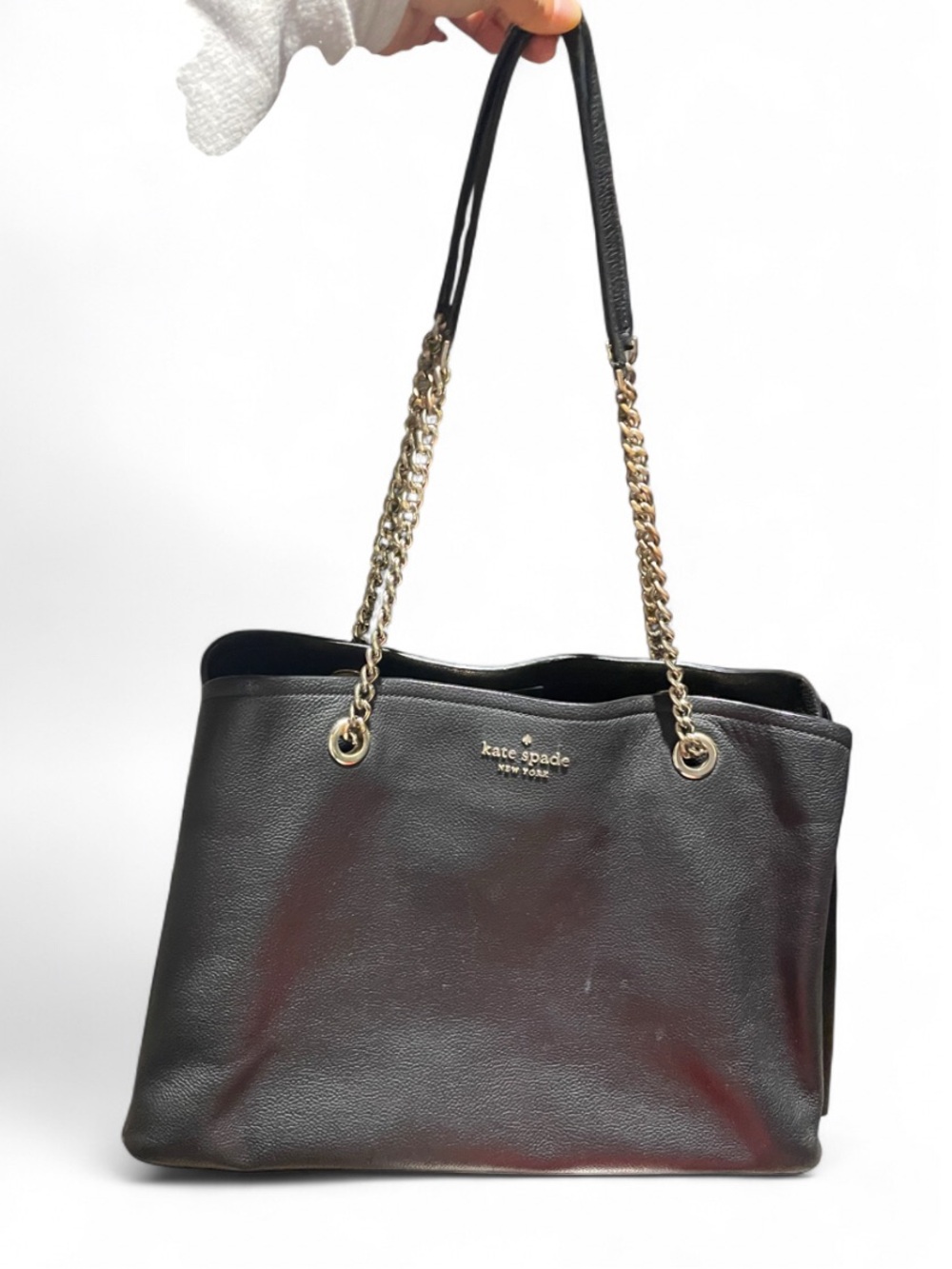 kate spade Black Leather Tote with Gold Chain Straps